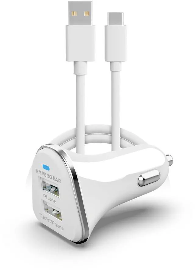 Main image of HyperGear Hi-Power Dual USB 3.4A Car Charger for iPhone 15 Androids Tablets Earbuds and Cameras - White