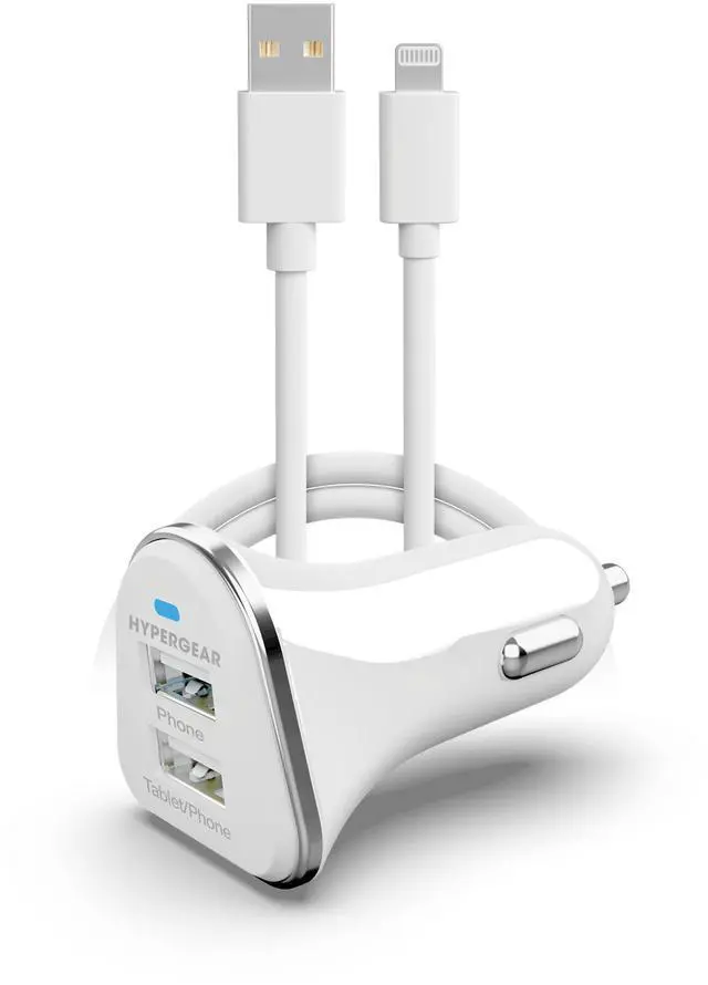 Main image of HyperGear Hi-Power Dual USB 3.4A Car Charger for iPhones iPads and AirPods - White