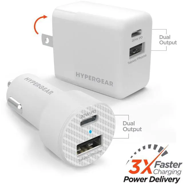 Main image of HyperGear Wall/Car Charger Bundle 20W USB-C PD + 12W - White