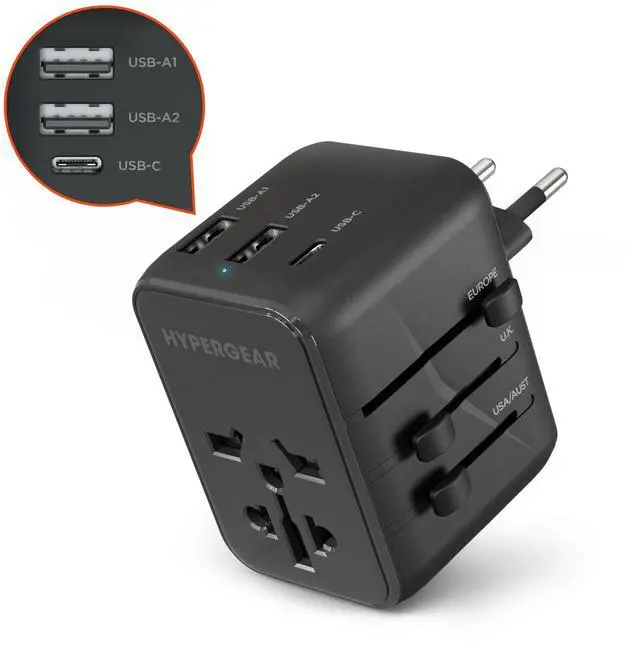Main image of HyperGear WorldCharge Universal Travel Adapter with USB-C - Black