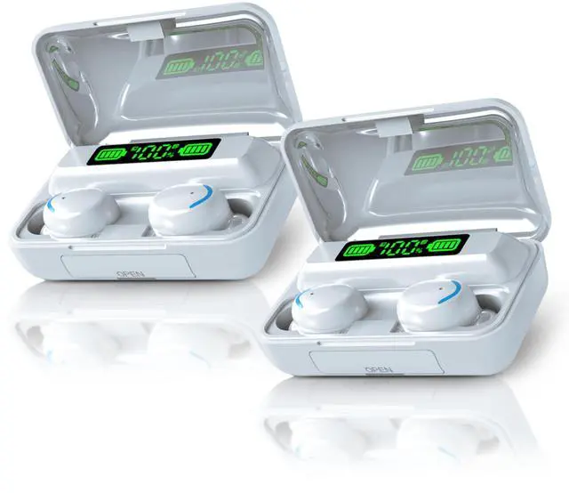 Main image of VYSN Flux 7 TWS Earbuds with Wireless Charging Case & Power Bank - 2-Pack - White