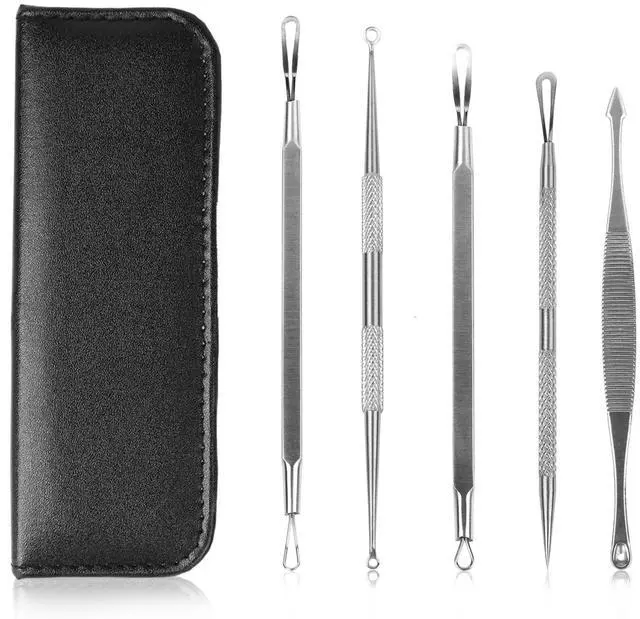 Main image of VYSN 5 Pcs Blackhead Remover Kit Pimple Comedone Extractor Tool Set Stainless Steel Facial Acne Blemish Whitehead Popping Zit Removing for Nose Face Skin - Black