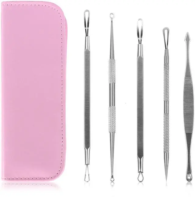 Main image of VYSN 5 Pcs Blackhead Remover Kit Pimple Comedone Extractor Tool Set Stainless Steel Facial Acne Blemish Whitehead Popping Zit Removing for Nose Face Skin - Pink