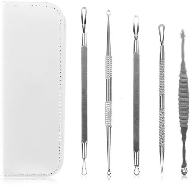 Main image of Vista 5 Pcs Blackhead Remover Kit Pimple Comedone Extractor Tool Set Stainless Steel Facial Acne Blemish Whitehead Popping Zit Removing for Nose Face Skin - White