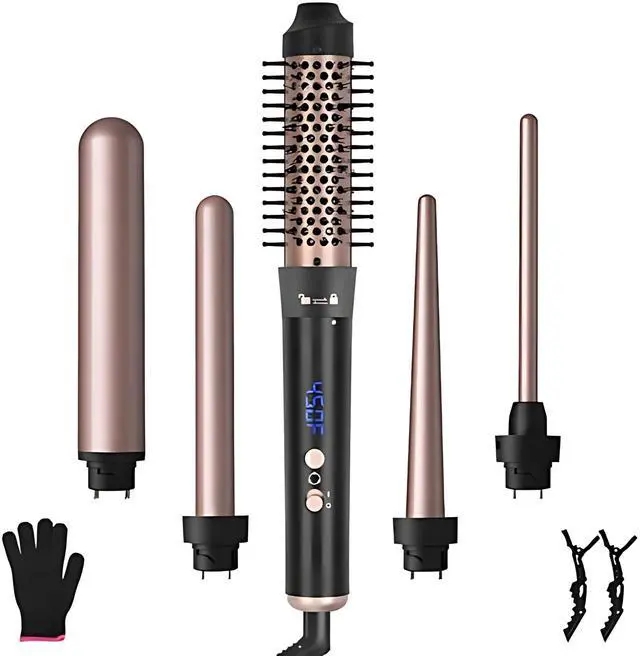 Main image of VYSN 5-in-1 Curling Wand Set with Interchangeable Barrels & Anti-Tangle Brush - Rose Gold