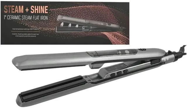 Main image of VYSN Steam + Shine 1" Ceramic Steam Flat Iron - Gun Metal