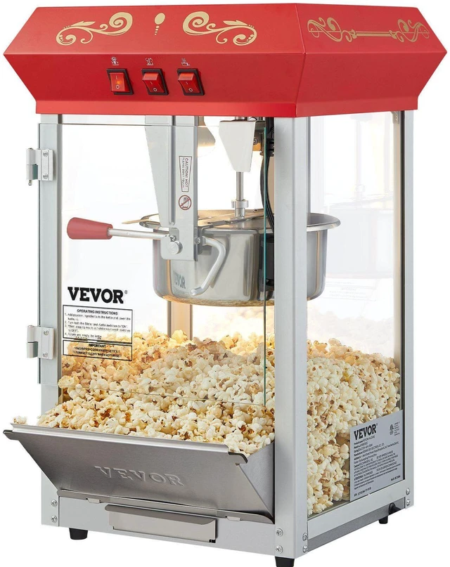 Alt view image 16 of 16 - Popcorn Maker, 850W Popcorn Popper Machine, 8 Oz Kettle Makes 48 Cups per Batch, Countertop Popcorn Maker with Tempered Glass, Includes 4 Scoops, Movie Theater Style, Red