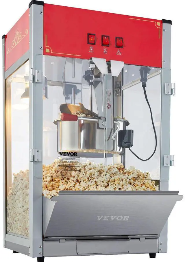 Alt view image 16 of 16 - Popcorn Maker, 1440W Popcorn Popper Machine, 12 Oz Kettle Makes 80 Cups per Batch, Countertop Popcorn Maker with Tempered Glass, 3 Stainless Steel Scoops, Movie Theater Style, Red