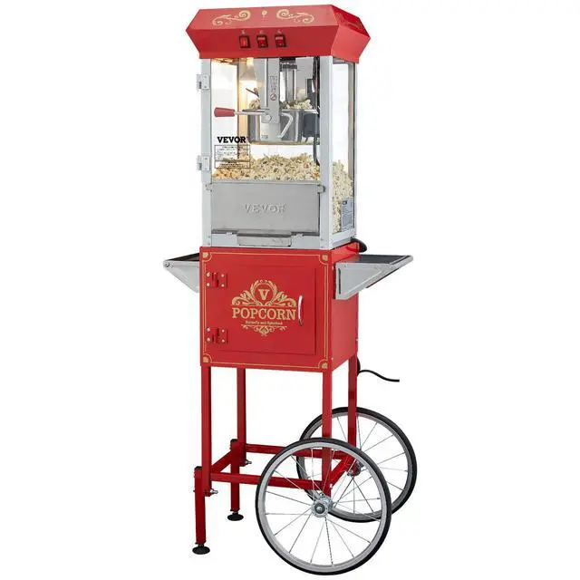 Alt view image 16 of 16 - Popcorn Maker with Cart, 850W Popcorn Popper Machine, 8 Oz Kettle Makes 48 Cups per Batch, Popcorn Maker Equipped with Tempered Glass, Includes 4 Scoops, Movie Theater Style, Red