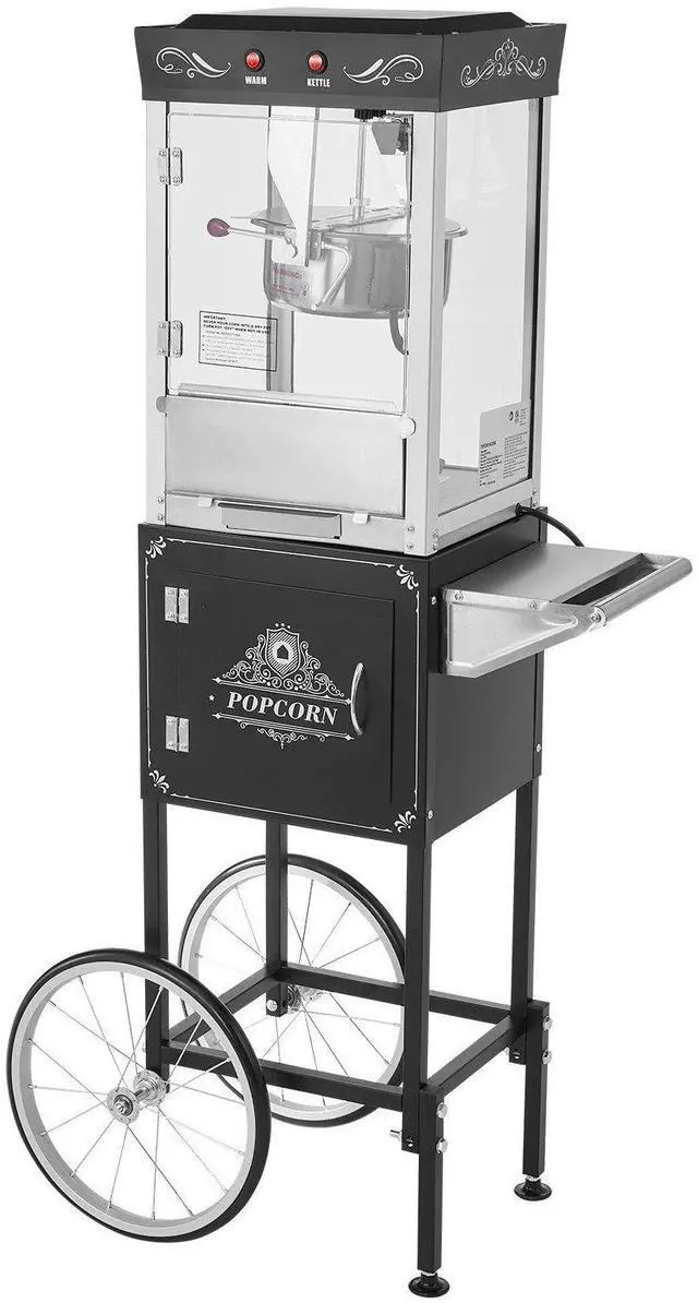 Alt view image 9 of 9 - Popcorn Machine with Cart Popcorn Popper Maker 800W 8oz Kettle 48 Cups Black