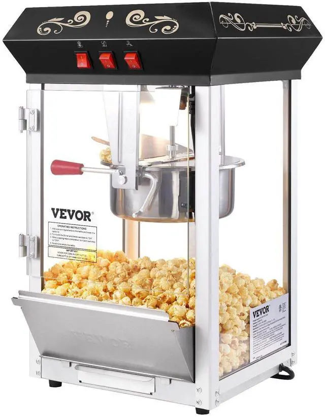 Alt view image 8 of 8 - Popcorn Maker, 850W Popcorn Popper Machine, 8 Oz Kettle Makes 48 Cups per Batch, Countertop Popcorn Maker with Tempered Glass, Includes 4 Scoops, Movie Theater Style, Black