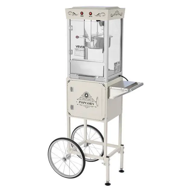 Alt view image 9 of 9 - VEVOR Popcorn Machine with Cart, 8oz Stainless Steel Kettle, 800W Commercial Popcorn Maker, 48 Cups per Batch Theater Style Popper, with 2-Button Control Glass Wall PC Door 1 Scoop 3 Spoons, White