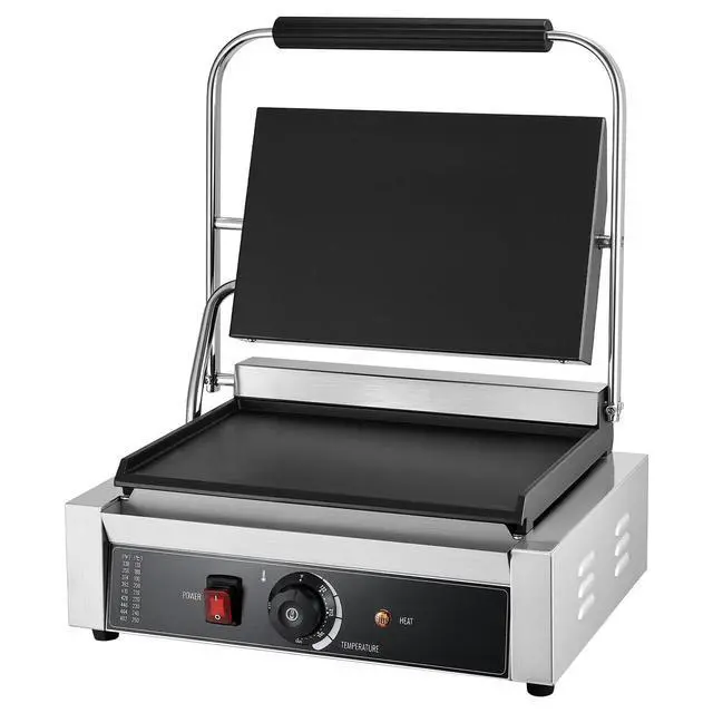 Alt view image 8 of 8 - Commercial Panini Grill, 1800W Electric Sandwich Panini Maker, Stainless Steel Sandwichs Press Grill with Handle and Temp Control, 13.5x9.3 in Full Flat Enamel Plate, for Hamburger Steak Bacon