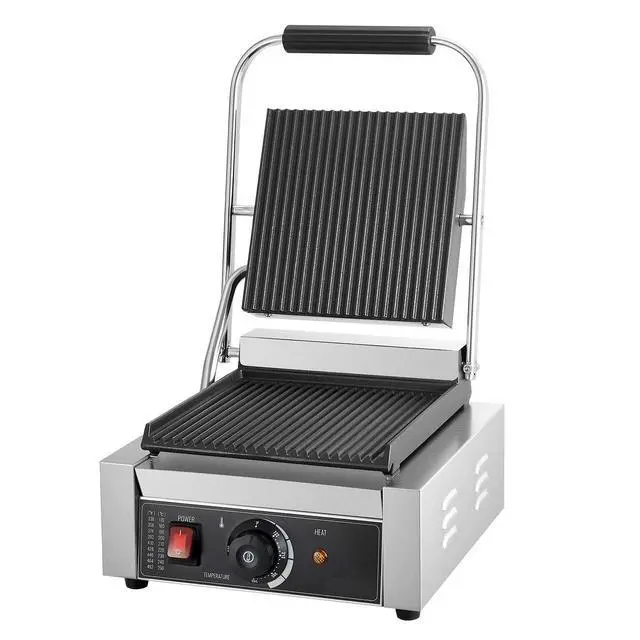 Alt view image 8 of 8 - Commercial Panini Grill, 1800W Electric Sandwich Panini Maker, Stainless Steel Sandwichs Press Grill with Handle and Temp Control, 8.8x9 in Full Grooved Enamel Plate for Hamburger Steak Bacon