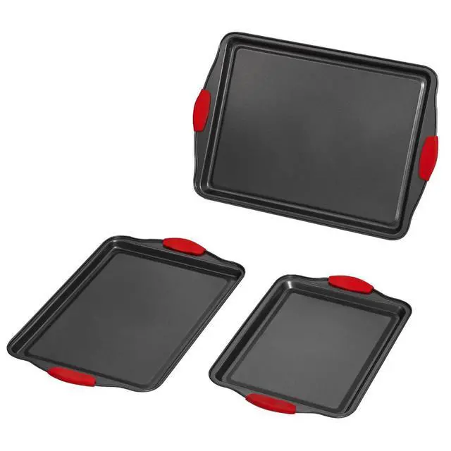Alt view image 15 of 15 - Baking Pans Set, 3-Piece, Nonstick Carbon Steel Cookware Sheets & Trays, Stackable Kitchen Oven Bakeware Cooking Sets with Silicone Handles, Easy to Clean, for Baking Cookie Cake Muffin Bread