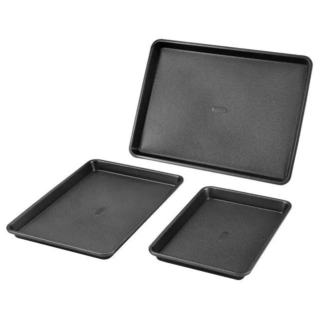 Alt view image 15 of 15 - Baking Pans Set, 3-Piece, Nonstick Carbon Steel Cookware Sheets & Trays, Stackable Kitchen Oven Bakeware Cooking Sets with Silicone Handles, Easy to Clean, for Baking Cookie Cake Muffin Bread
