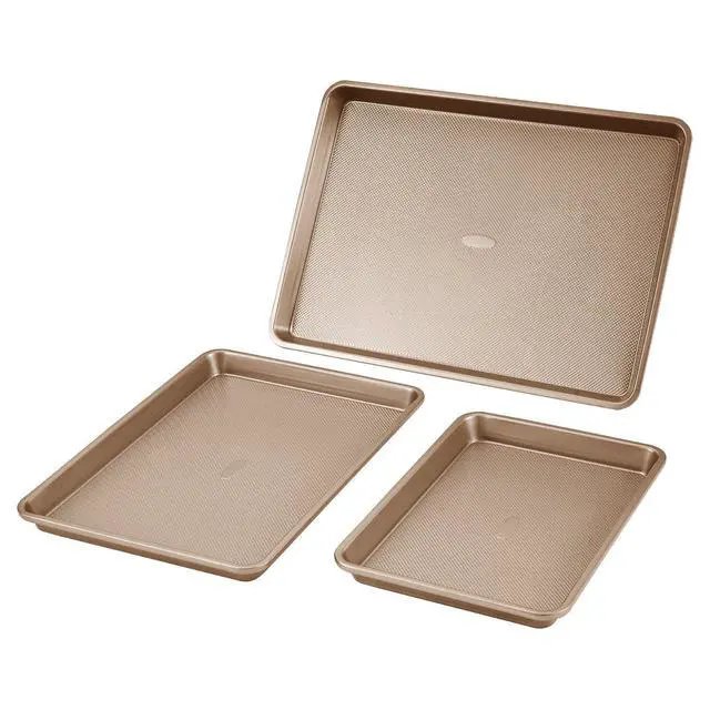Alt view image 15 of 15 - Baking Pans Set, 3-Piece, Nonstick Carbon Steel Cookware Sheets & Trays, Stackable Kitchen Oven Bakeware Cooking Sets with Silicone Handles, Easy to Clean, for Baking Cookie Cake Muffin Bread