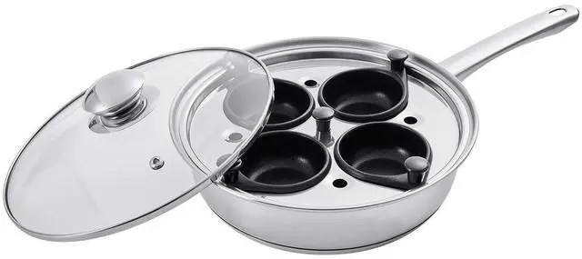 Alt view image 9 of 9 - VEVOR 4-Cup Egg Poacher Pan Nonstick Poaching Skillet Stainless Steel with Lid