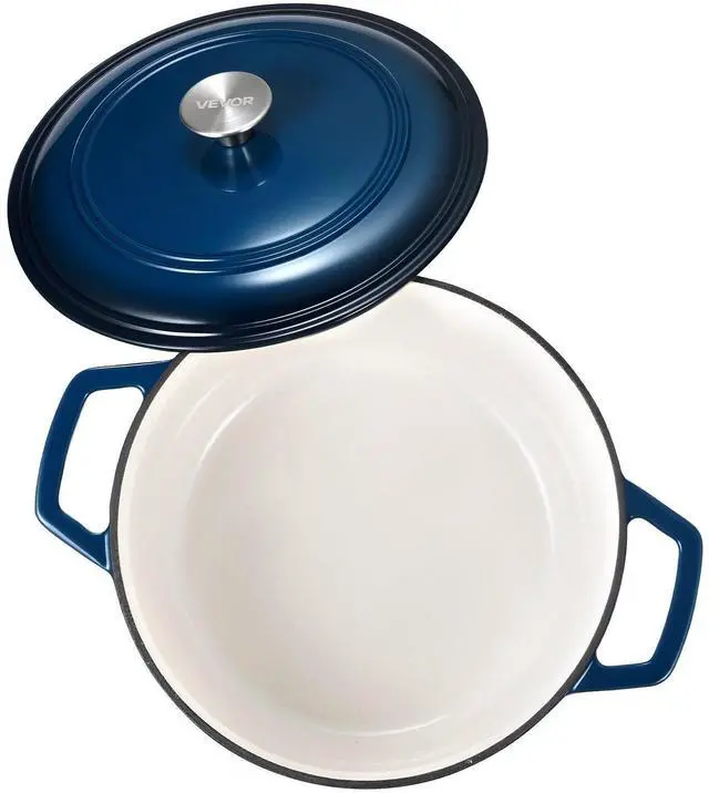 Alt view image 9 of 9 - Enameled Cast Iron Dutch Oven Heavy-Duty Cookware with Lid Handles 6 Qt Blue