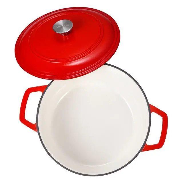 Alt view image 9 of 9 - Enameled Cast Iron Dutch Oven Heavy-Duty Cookware with Lid Handles 6 Qt Red