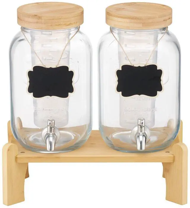 Alt view image 15 of 15 - Beverage Dispenser, 2 Pack 1 Gallon Drink Dispensers for Parties, Glass Juice Dispenser with Wood Stand, Stainless Steel Spigot, Infuser, Iced Tea Lemonade Juice Water Dispensers for Parties