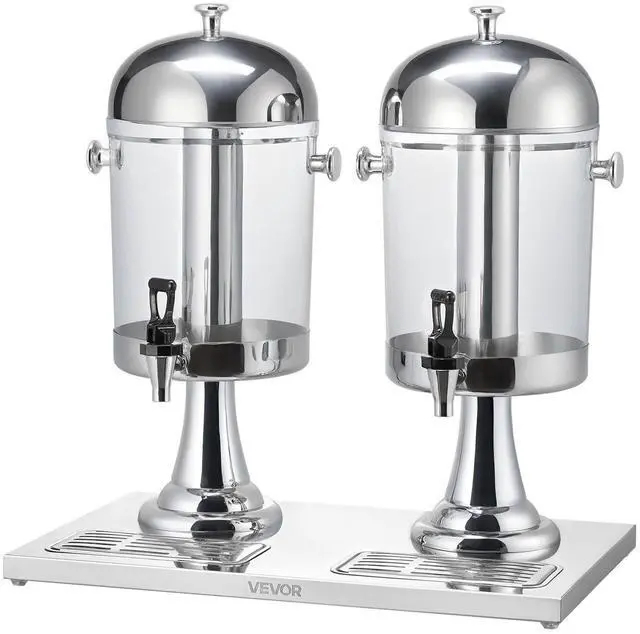 Alt view image 15 of 15 - Beverage Dispenser, 2.1 Gallon x 2 Drink Dispenser for Parties, Stainless Steel + Plastic Juice Dispensers with Spigot Ice Chamber Tray, Iced Tea Lemonade Dispensers, for Restaurants, Hotels
