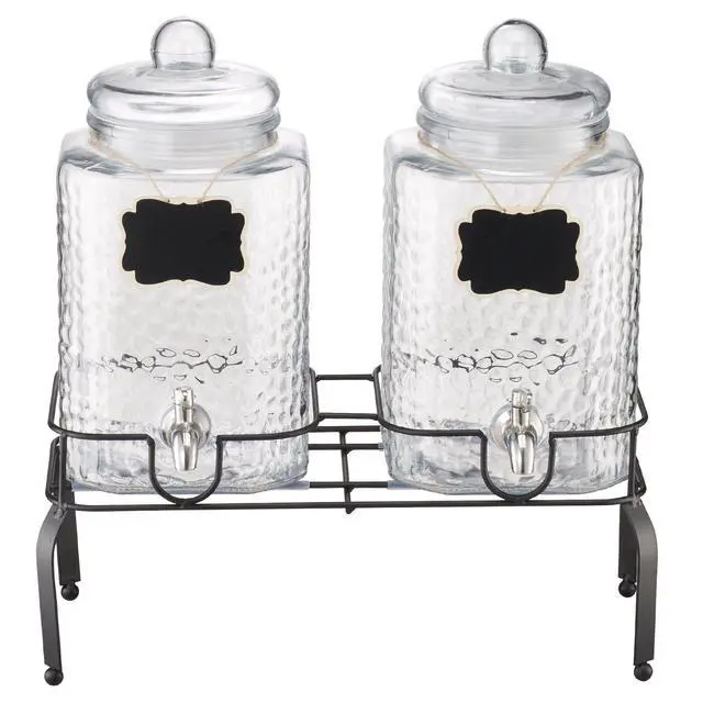 Alt view image 8 of 8 - Beverage Dispenser, 2 Pack 1.5 Gallon Drink Dispensers for Parties, Glass Juice Dispenser with Metal Stand, Stainless Steel Spigot, Iced Tea Lemonade Juice Water Dispensers for Parties