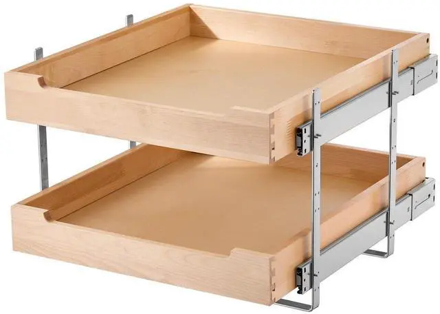 Alt view image 8 of 8 - 2 Tier Pull Out Cabinet Organizer, 20"W x 21"D Cabinet Drawer, Soft Close Slide out Shelf, Heavy-Duty Sliding Wood Drawer, Adjustable Base Cabinet Organization for Kitchen Pantry Bathroom