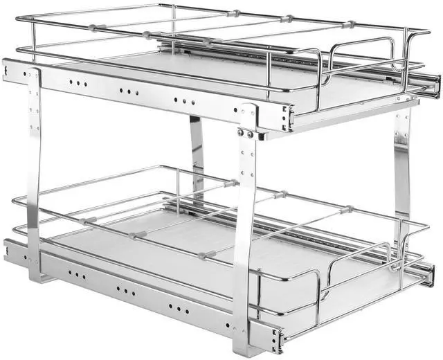 Alt view image 16 of 16 - VEVOR 2 Tier 13"W x 21"D Pull Out Cabinet Organizer, Heavy Duty Slide Out Pantry Shelves, Chrome-Plated Steel Roll Out Drawers, Sliding Drawer Storage for Inside Kitchen Cabinet, Bathroom, Under Sink
