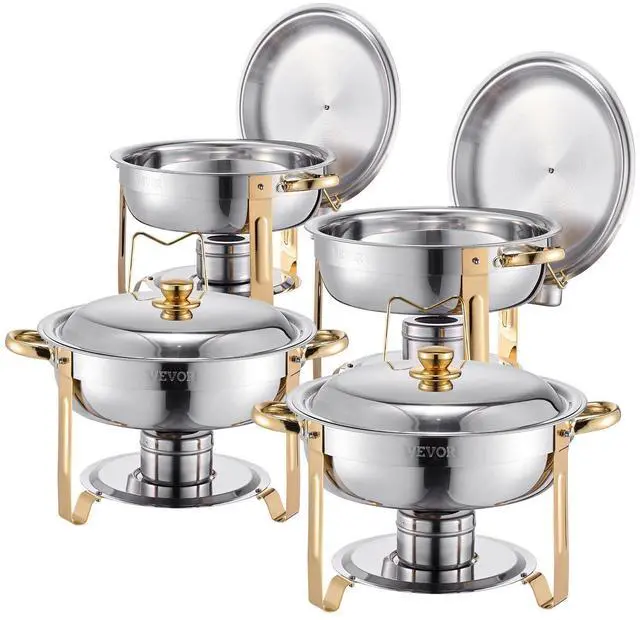 Alt view image 15 of 15 - VEVOR 5 Qt 4 Pack Round Chafing Dish Buffet Set Full-Size Pan Stainless Steel Gold