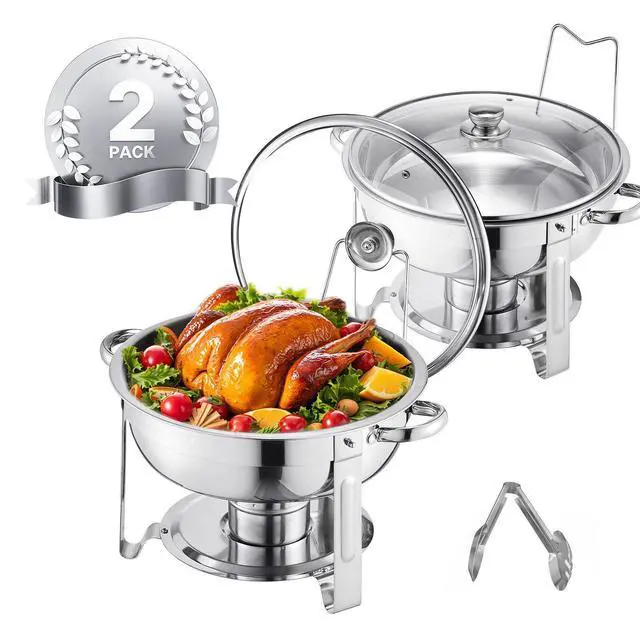 Alt view image 15 of 15 - VEVOR 5 Qt 2 Pack Round Chafing Dish Buffet Set Full-Size Pan Stainless Steel Silver