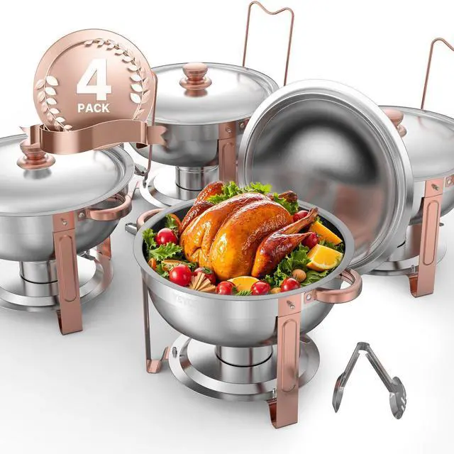 Alt view image 15 of 15 - VEVOR 5 Qt 4 Pack Round Chafing Dish Buffet Set Fullsize Pan Stainless Steel Rose Gold
