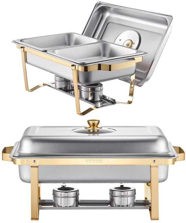 Alt view image 15 of 15 - VEVOR 4 Qt 2 Pack Rectangle Chafing Dish Buffet Set Half Size Pan Stainless Steel Gold