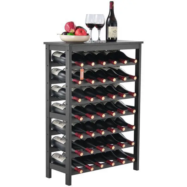 Alt view image 15 of 15 - VEVOR 42 Bottle 7-Tier Modular Wine Rack Bamboo Wood Display Shelf with TableTop