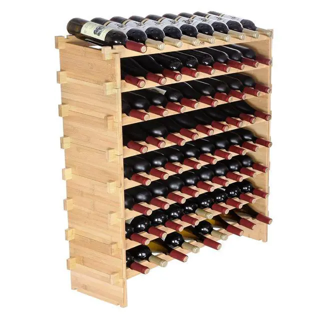 Alt view image 15 of 15 - VEVOR 72 Bottle Stackable Modular Wine Rack Bamboo Wood Display Shelf 8-Tier