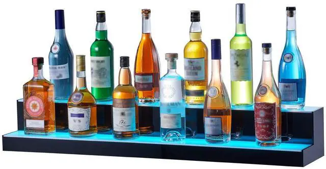 Alt view image 16 of 16 - LED Lighted Liquor Bottle Display, 2 Tiers 40 Inch Commercial Illuminated Home Bar Shelf, 2 Steps Whiskey Rack Stand, Acrylic Drink Shelves with RF Remote & App Control, and Multicolor lighting