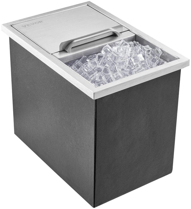 Alt view image 8 of 8 - Drop in Ice Chest, 18"L x 12"W x 14.5"H Stainless Steel Ice Cooler, Commercial Ice Bin with Sliding Cover, 40.9 qt Outdoor Kitchen Ice Bar, Drain-pipe and Drain Plug Included, for Cold Wine Beer