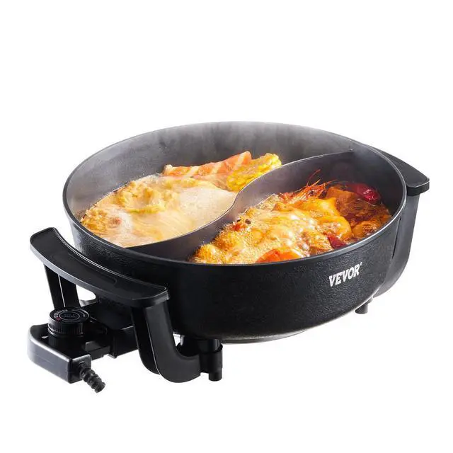Alt view image 8 of 8 - Electric Hot Pot, 1360W 5 L Double-flavor Shabu Shabu Pot, Non-Stick Electric Cooker with Divider, Clear Glass Lid, Temperature control, Chinese Hotpot for 6-10 People Family Dinning & Party