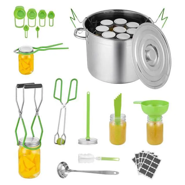 Alt view image 8 of 8 - Canning Supplies Starter Kit, 11 Pieces Stainless Steel Water Bath Canning Kit for Beginners, Canning Tools Set: Pot, Rack, Lid, Ladle, Funnel, Tongs, Jar Lifter, Wrench, Measuring Cup