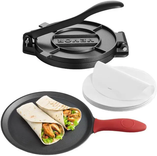 Alt view image 8 of 8 - Tortilla Press, 10 Inch Cast Iron Tortilla and Roti Maker, Heavy Duty Tortilladora Press, Pataconera Makers with Handle and 100 Pcs Parchment Paper, Dough Taco Press for Flour Tortilla, Tawa