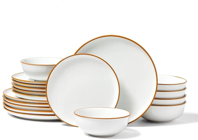 Alt view image 15 of 15 - 18 PCS Dinnerware Set Ceramic Plates and Bowls Sets Service for 6 White