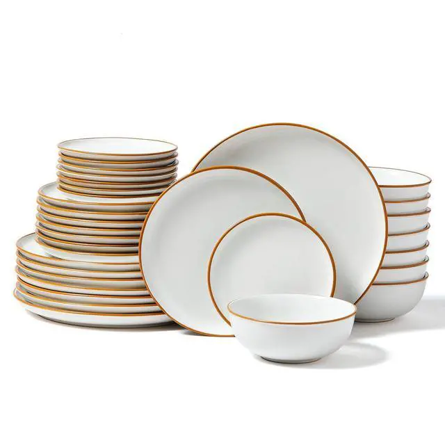 Alt view image 15 of 15 - 32 PCS Dinnerware Set Ceramic Plates and Bowls Sets Service for 8 White