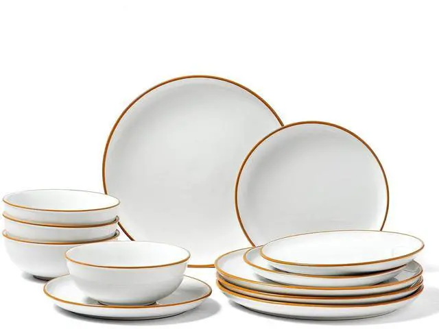 Alt view image 15 of 15 - 12 PCS Dinnerware Set Ceramic Plates and Bowls Sets Service for 4 White