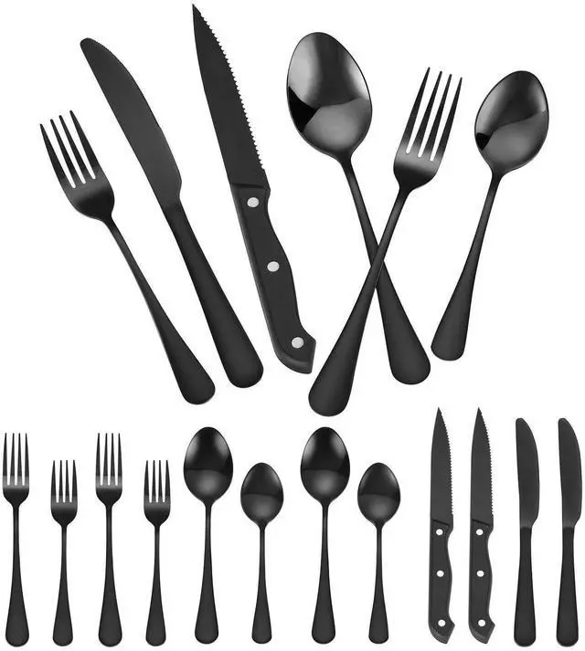 Alt view image 9 of 9 - VEVOR 48-Piece Black Silverware Set with Steak Knives, Food-Grade Stainless Steel Flatware Utensils for 8, Mirror Finished Cutlery Set, Dishwasher Safe Eating Tableware for Kitchen Home, Service for 8