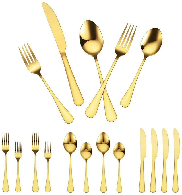 Alt view image 9 of 9 - VEVOR 60-Piece Gold Silverware Set, Food-Grade Stainless Steel Flatware Utensils for 12, Mirror Finished Cutlery Set, Dishwasher Safe Eating Tableware for Kitchen Home, Include Knife Fork Spoon