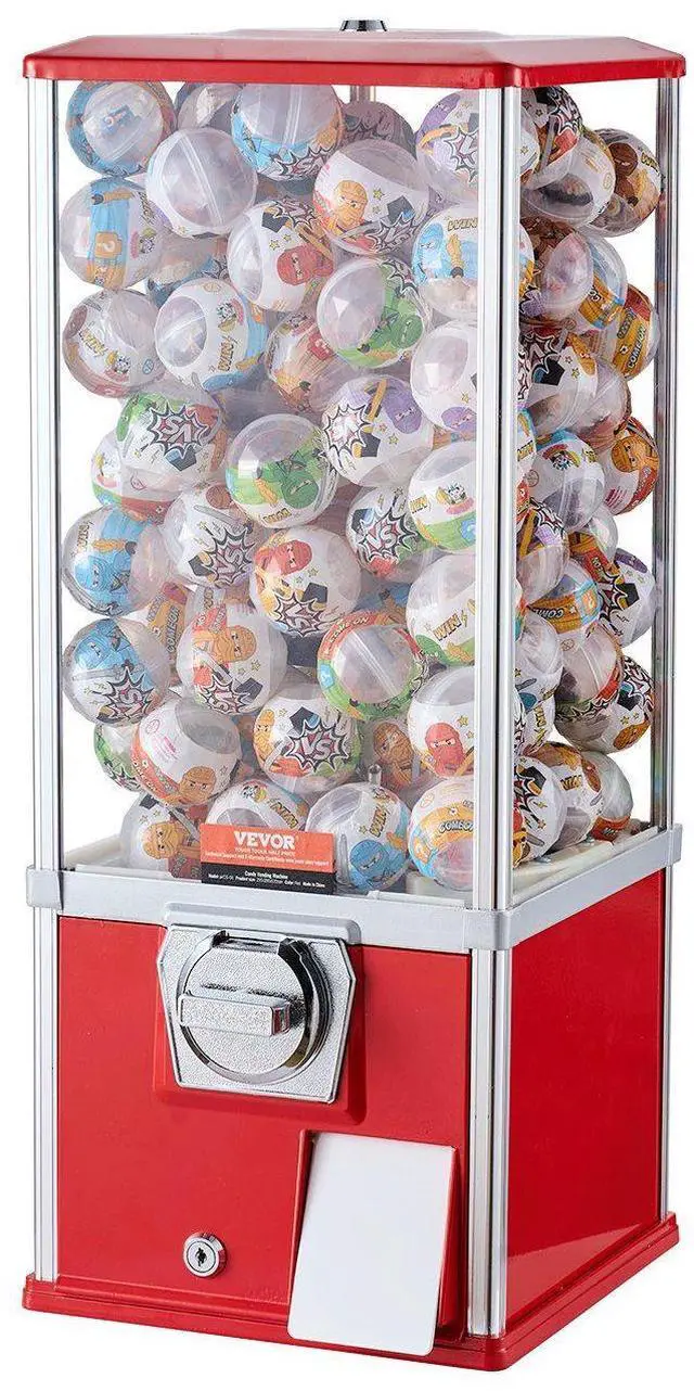 Alt view image 15 of 15 - Gumball Machine for Kids, 25" Height Home Vending Machine, PS Bouncy Balls Dispenser, Hold 230 Capsule Toys, Rectangle Bubble Gum Machine for Game Stores, Coin Operated Gumball Bank, Red