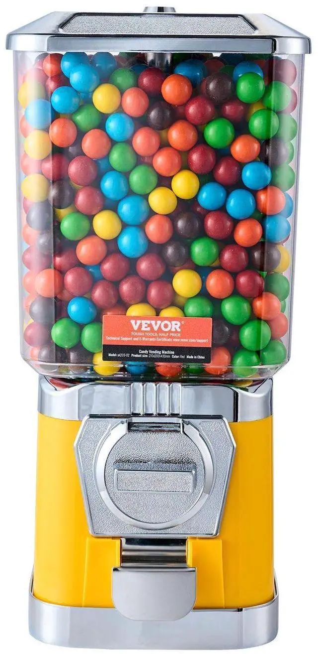Alt view image 8 of 8 - Gumball Machine for Kids, 17"H Home Candy Vending Machine, PC Gumball Dispenser, Bubble Gum Machine for Game Stores, Coin Operated Gumball Bank for Toy Capsules Bouncy Balls Candy, Yellow