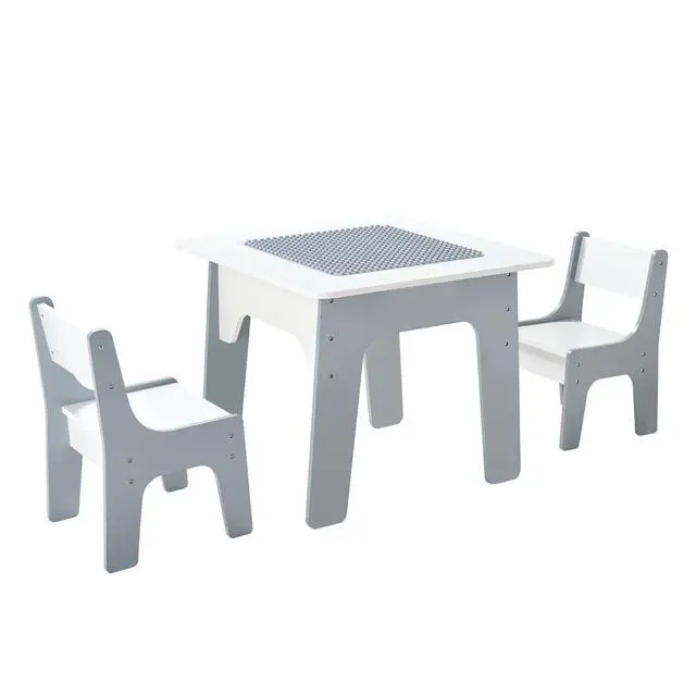 Alt view image 9 of 9 - 4 in 1 Kid Activity Table and 2 Chairs Set, Graffiti & Building Blocks Double-Sided Tabletop, Toddler Play Table with Storage for Kids 3+ Years, Large Storage Space, Gift for Boys & Girls, White