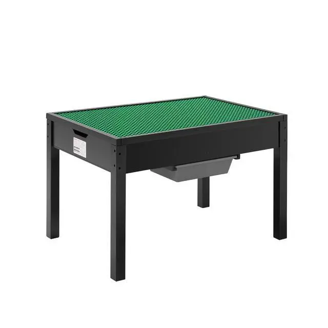 Alt view image 9 of 9 - Kids Wooden Activity Table, Building Blocks Double-Sided Tabletop, Multi-Purpose Activity Play Table with 2 Storage Bins for Kids 3+ Years, Large Storage Space, Present for Boys & Girls, Black