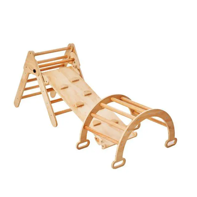 Alt view image 8 of 8 - VEVOR Pikler Triangle Set, 5 in 1 Toddler Climbing Toys Indoor Playground, Ramp, and Arch, Montessori Climbing Set with Triangle, Medium Size Wooden Climbing Gym for Toddlers 1-3 Years, Wood Color